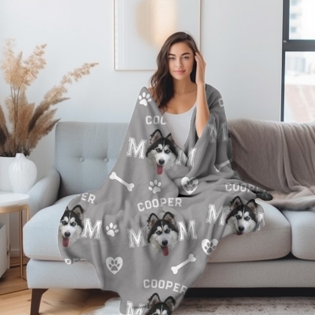 Couverture Polaire Husky Dog, Grey Nom personnalisé Répéter (Créateur téléchargé)