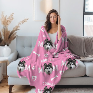 Couverture Polaire Husky Dog, rose Nom personnalisé Répéter