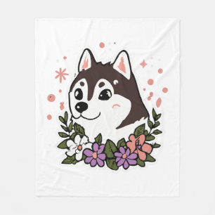 Couverture Polaire Husky Flowers Amoureux des chiens Malamute