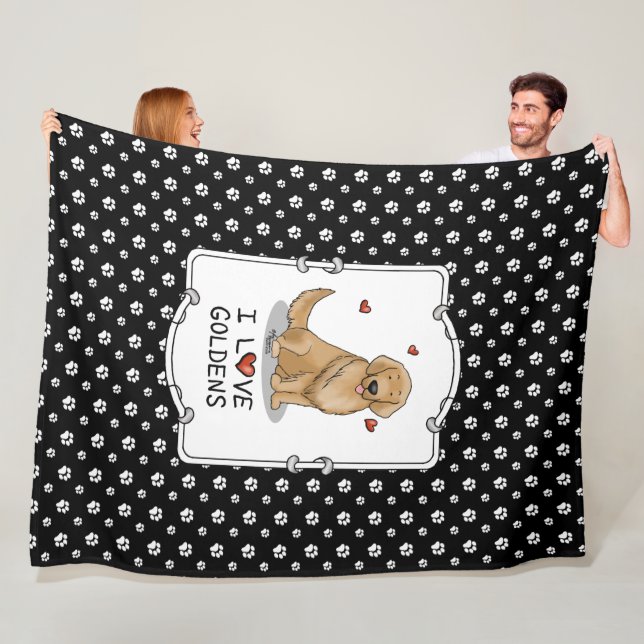Couverture Polaire I Love Goldens - I Love Golden Retrivers (En situation)