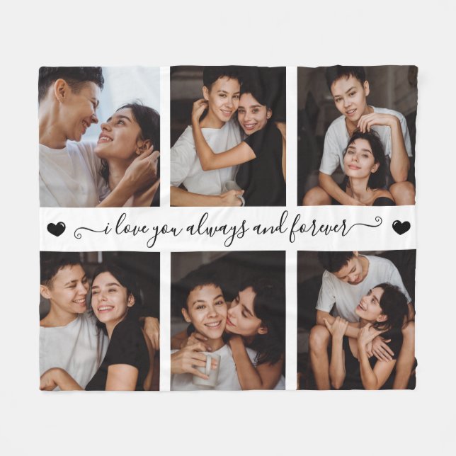 Couverture Polaire I Love You Always & Forever Modern 6 Photo Collage (Devant (Horizontal))