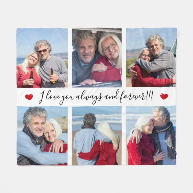 Couverture Polaire I Love You Always & Forever Modern 6 Photo Collage (Devant (Horizontal))