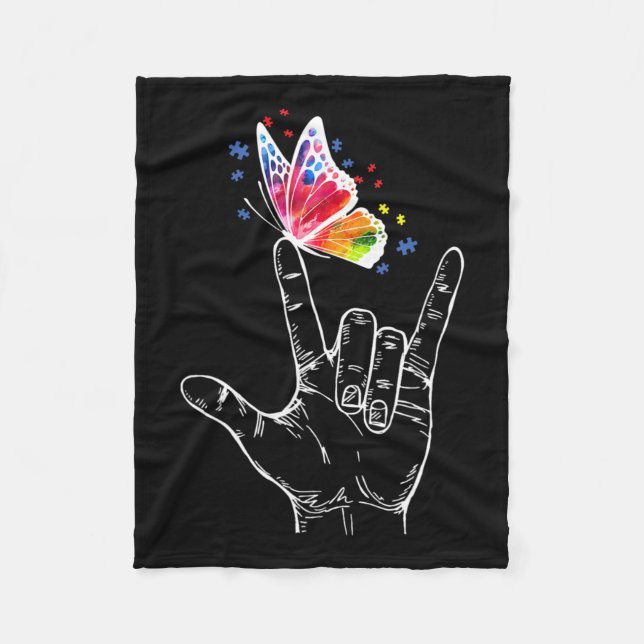 Couverture Polaire I Love You Main Sign Language Butterfly Autism Awa (Devant)