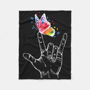 Couverture Polaire I Love You Main Sign Language Butterfly Autism Awa