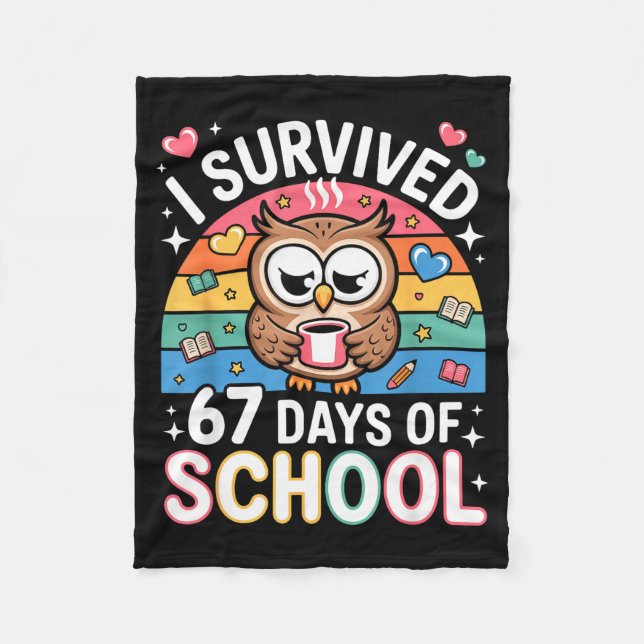 Couverture Polaire I Survived 67 Days Of School Funny Coffee Owl Scho (Devant)