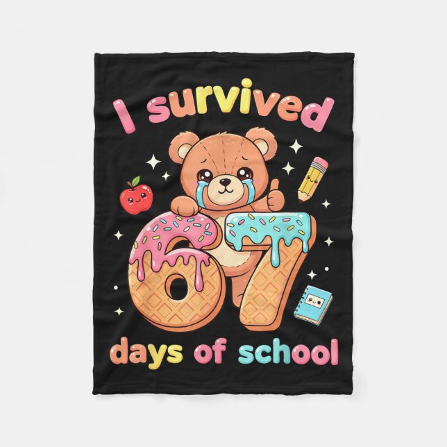 Couverture Polaire I Survived 67 Days Of School Funny Teddy Bear Six  (Devant)
