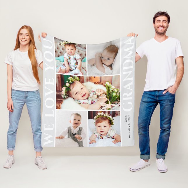 Couverture Polaire I/We Love You Grandma 8-Photo Collage Cadeau perso (En situation)