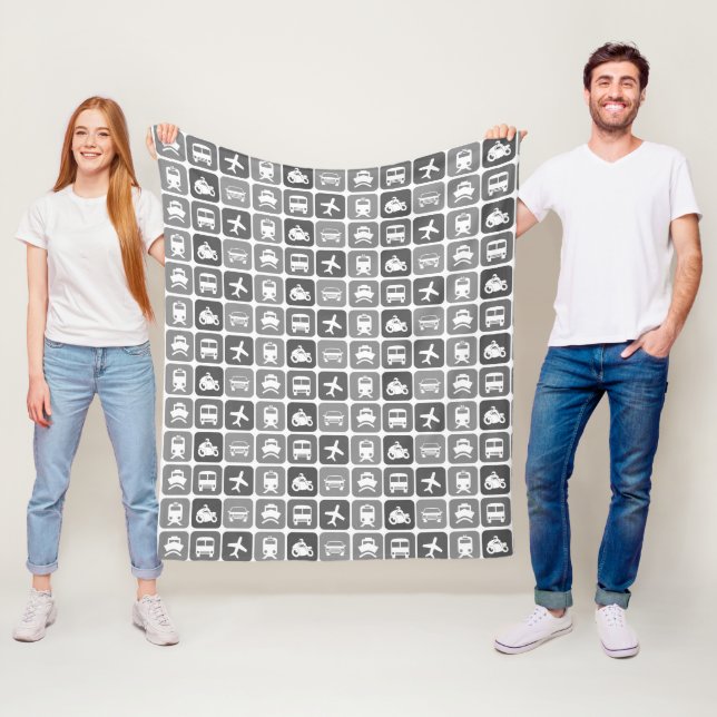Couverture Polaire Icônes de voyage tendance Motif noir et blanc (En situation)