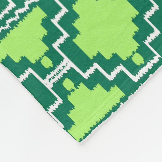 Couverture Polaire Ikat Aztec Tribal - Forêt et chaux vert (Coin)