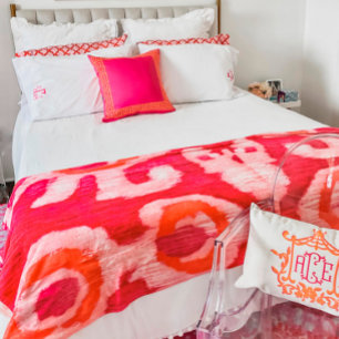 Couverture Polaire Ikat de la tribu rose et orange