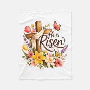 Couverture Polaire Il est Ressuscité Croix Florale Religieuse Pâques