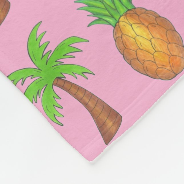 Couverture Polaire Ile tropicale Palm Tree Ananas Flamant rose rose (Coin)