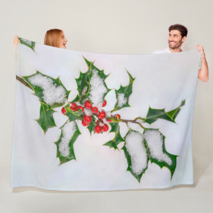 Couverture Polaire Ilex Red Christmas Holly Berries in Winter Snow —