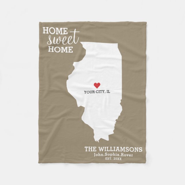 Couverture Polaire Illinois State Map Personnalisé Noms, Ville, Date, (Devant)