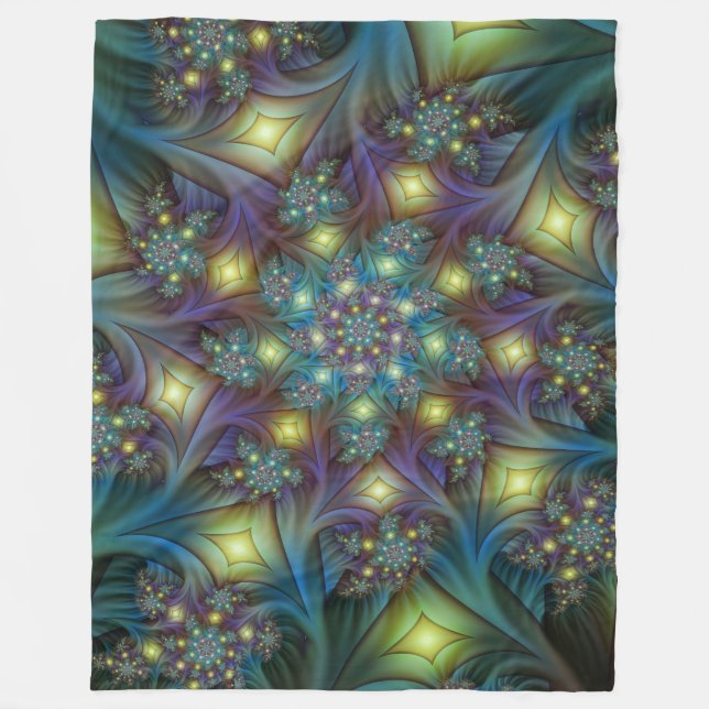 Couverture Polaire Illuminé Abstrait brillant Turquoise violet Fracta (Devant)