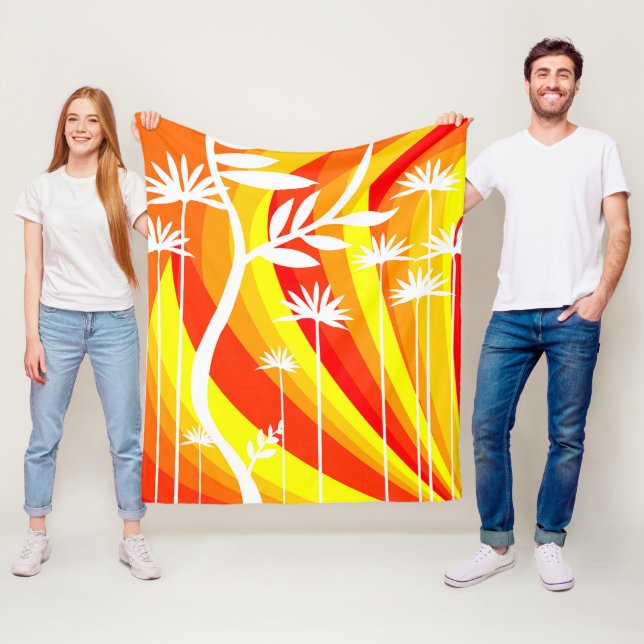 Couverture Polaire Illustration botanique orange et blanc (En situation)