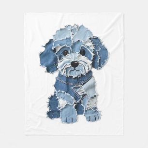 Couverture Polaire Illustration de chien en patchwork de denim mignon