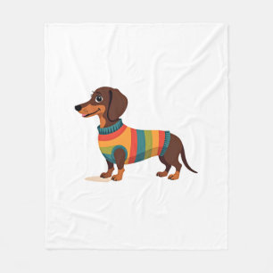 Couverture Polaire Illustration de dachshund en pull vintage arc-en-c