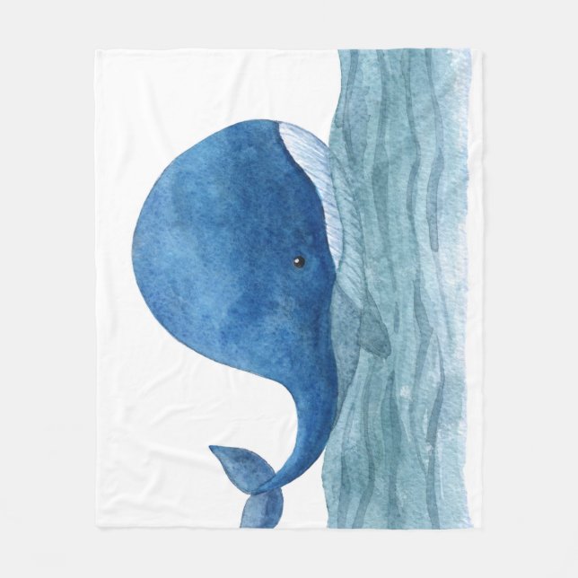 Couverture Polaire Illustration de l'aquarelle de la baleine bleue mi (Devant)