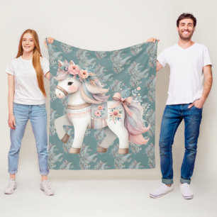 Couverture Polaire Illustration de l'Imaginaire Floral Pastel Horse