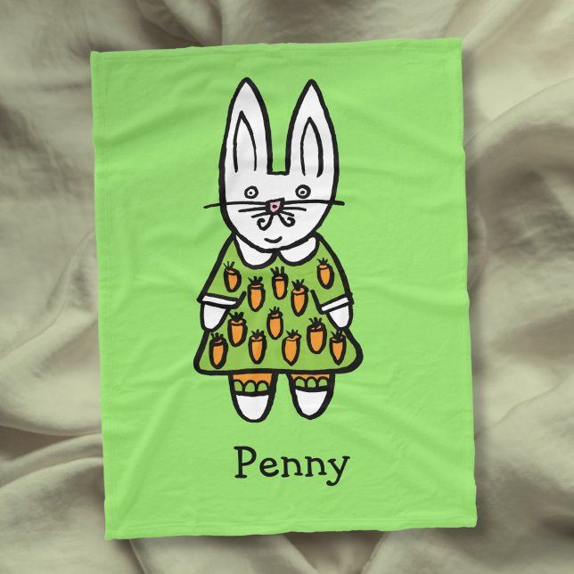 Couverture Polaire Illustration du nom personnalisé Cute Rabbit (Personalized Name Cute Rabbit Illustration Fleece Blanket)