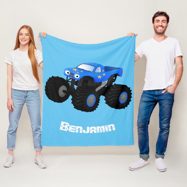 Couverture Polaire Illustration d'un camion monstre bleu mou (En situation)
