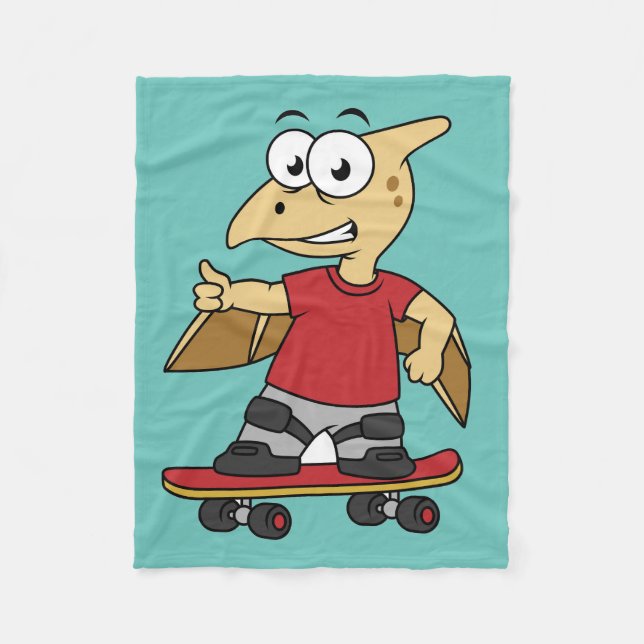 Couverture Polaire Illustration D'Un Skateboard De Ptérosaure. (Devant)