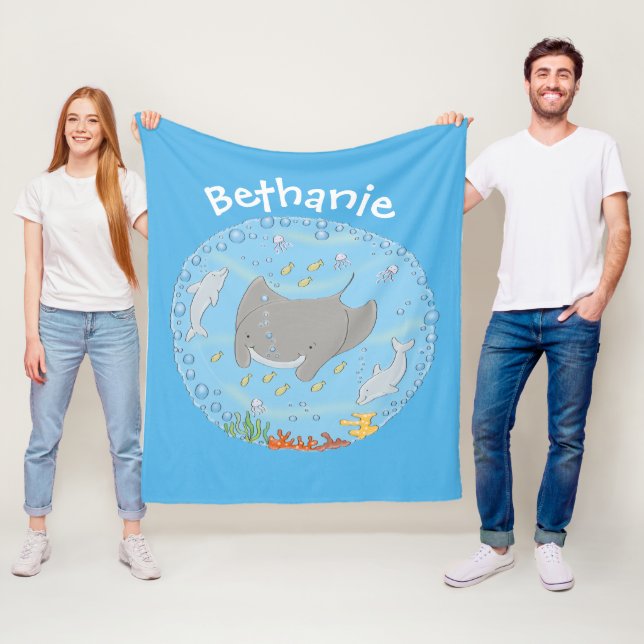 Couverture Polaire Illustration d'une mignonne raie manta et de bulle (En situation)