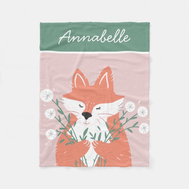 Couverture Polaire Illustration Fox Fleurs d'odeur personnalisée (Devant)