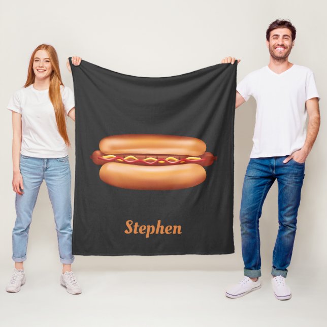 Couverture Polaire Illustration Hot Dog Fast Food Avec Nom Personnali (En situation)