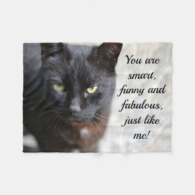 Couverture Polaire Image Amoureux des chats noire avec citation motiv (Devant (Horizontal))