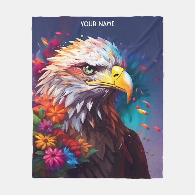 Couverture Polaire Imaginaire Aigle mignon Avec Fleurs (Devant)