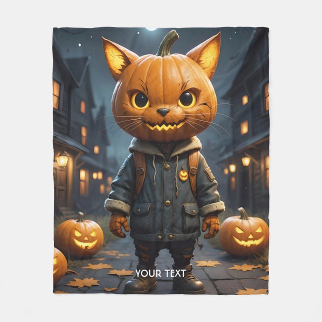Couverture Polaire Imaginaire Cute Chat Citrouille Halloween (Devant)
