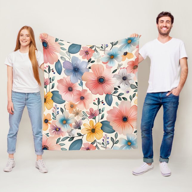 Couverture Polaire Imaginaire floral Pastel (En situation)