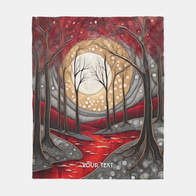 Couverture Polaire Imaginaire Forêt Mignonne Nuit Rouge (Devant)