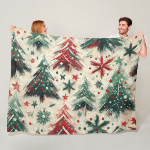 Couverture Polaire Impasto Red and Green Christmas Trees Collage