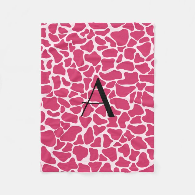 Couverture Polaire Impression de girafe rose monogramme (Devant)