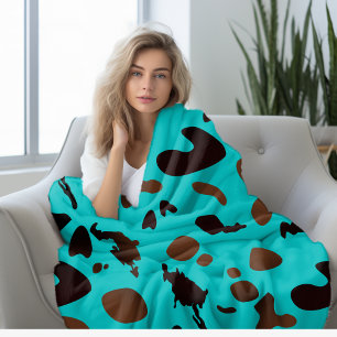 Couverture Polaire Impression de vache turquoise