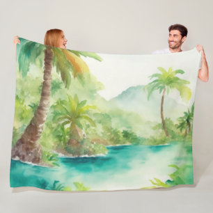 Couverture Polaire Impressionniste aquarelle Scène de l'île tropicale