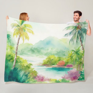 Couverture Polaire Impressionniste aquarelle Scène de l'île tropicale