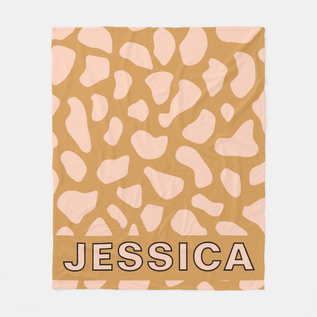 Couverture Polaire Imprimé de vache personnalisé rose poudré et beige (Devant)