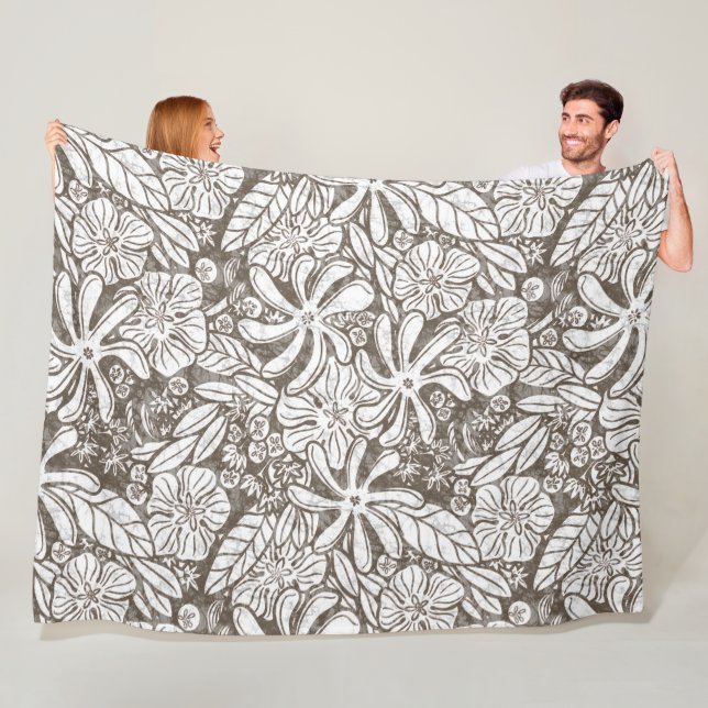 Couverture Polaire Imprimé hawaïen Naupaka ilima fleurs de tiare (En situation)