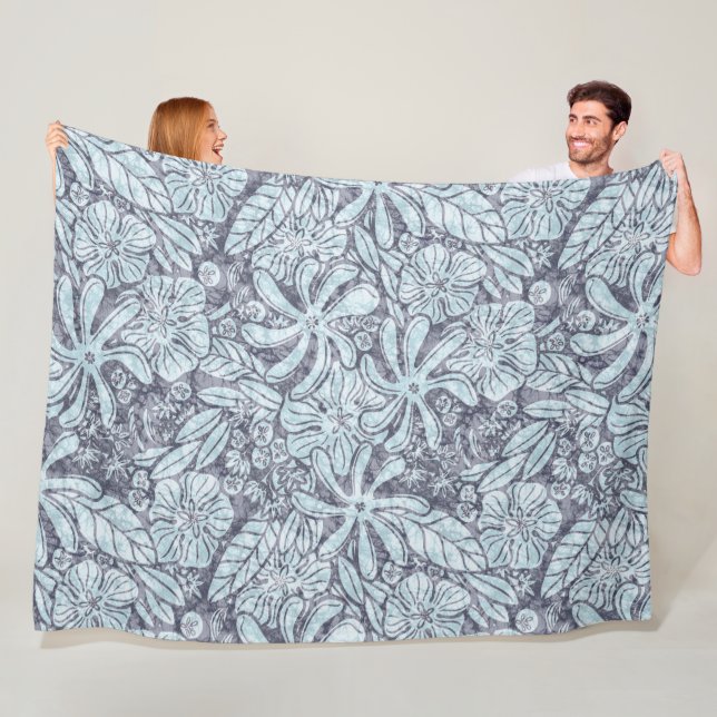 Couverture Polaire Imprimé hawaïen Naupaka ilima fleurs de tiare (En situation)