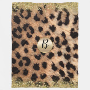 Couverture Polaire Imprimé léopard guépard paillettes or monogramme g