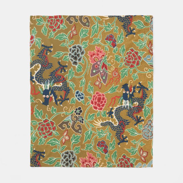 Couverture Polaire Imprimerie de dragon floral japonais d'antan (Devant)