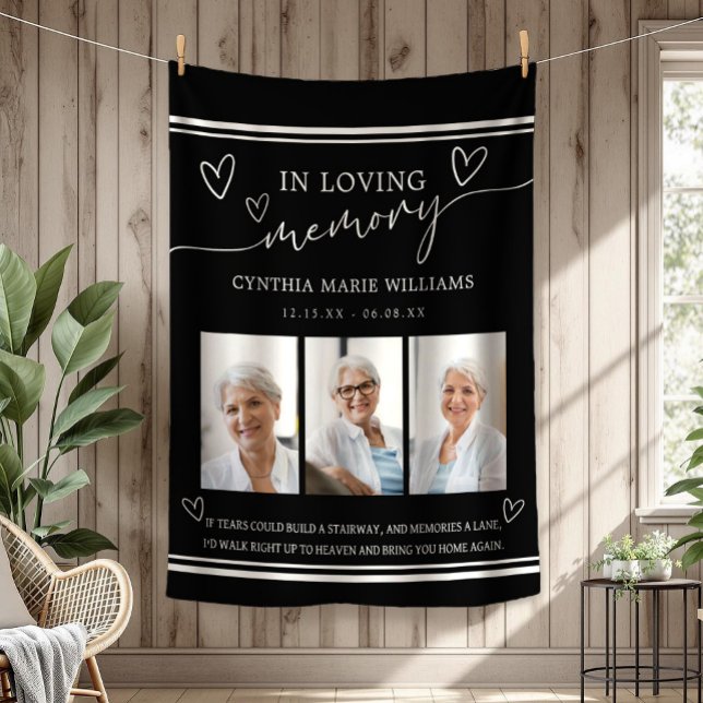 Couverture Polaire In Love Memory Photo Collage noir (In Loving Memory 3 Photo Collage Black and White Fleece Blanket)