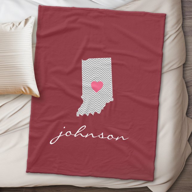 Couverture Polaire Indiana Accueil Amour de l'état avec le coeur pers (Indiana Personalized Fleece Blanket)