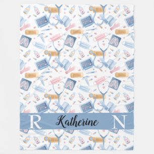 Couverture Polaire Infirmière aquarelle Dr Médicale Collage bleu