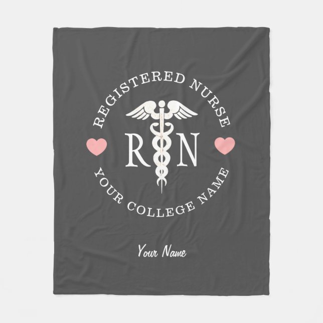 Couverture Polaire Infirmière inscrite Coeurs roses Médicale Personna (Devant)