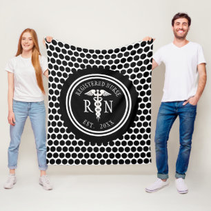 Couverture Polaire Infirmière inscrite RN Caduceus Black White Custom